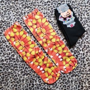 Living Royal Candy Corn Halloween Socks (Bonus: Dia de los Muetros Socks, NWT!)